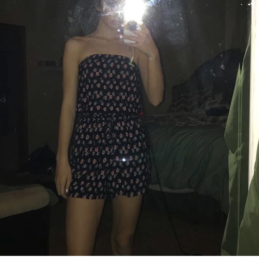 strapless floral romper